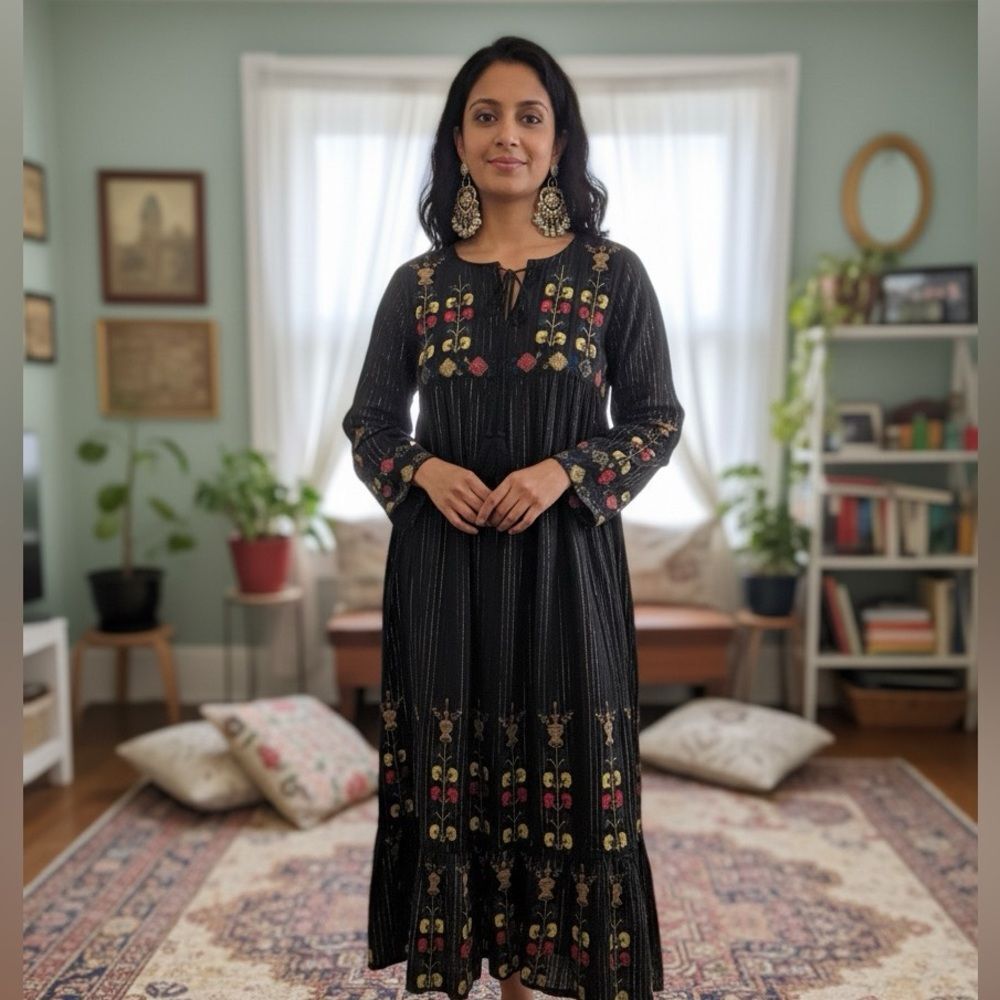 Anthropologie RAGA Black Embroidered Dress Size Medium